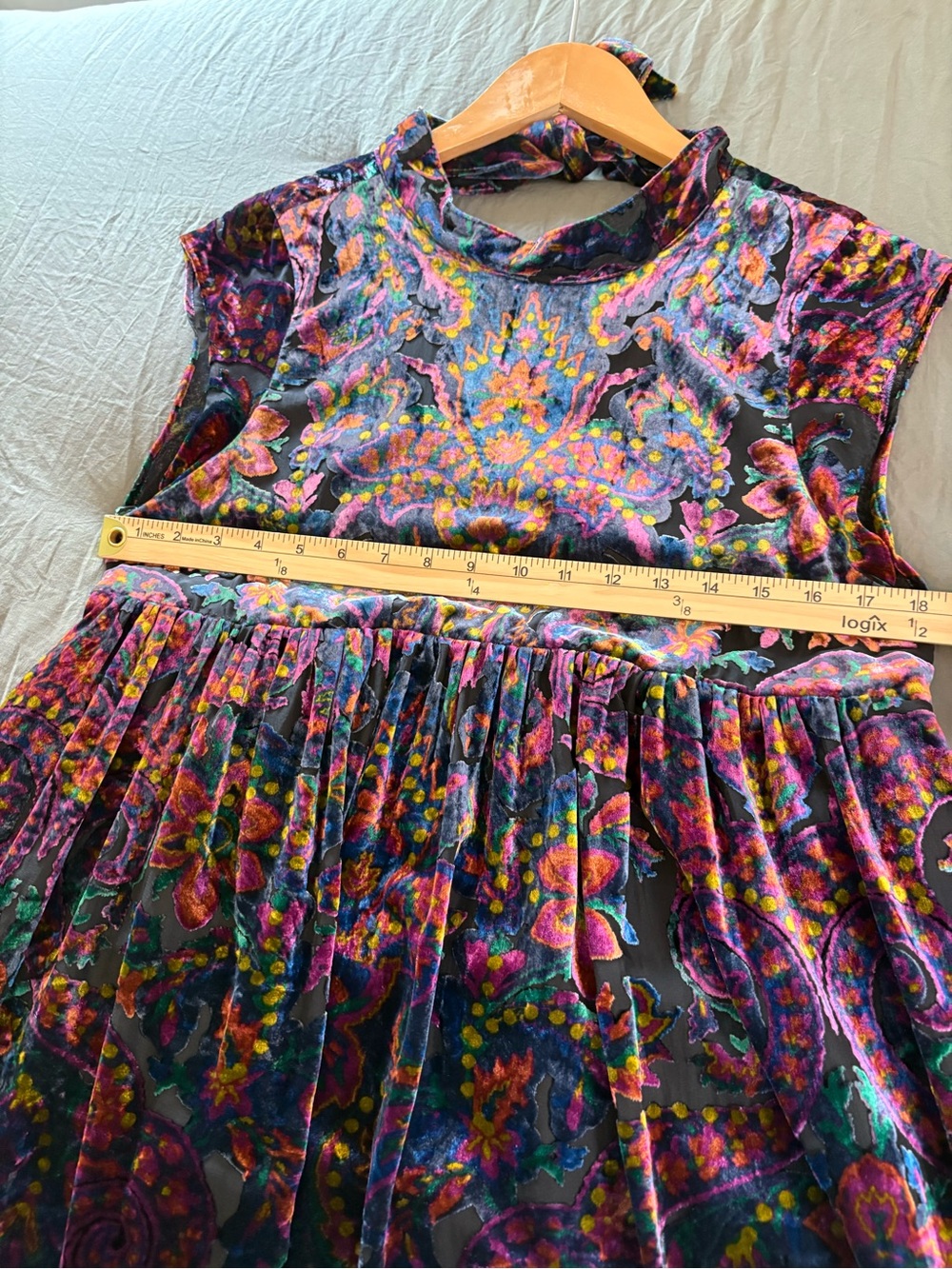 Free People Velvet Paisley Smocked Mini Dress. Size Small. - Picture 9 of 14